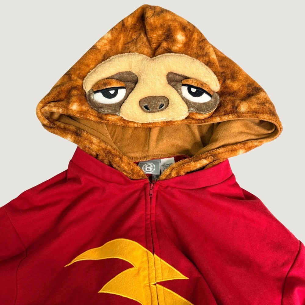 Briefly Stated Sloth Union Suit Large Lightning Red Brown Fleece Pajamas Costume
